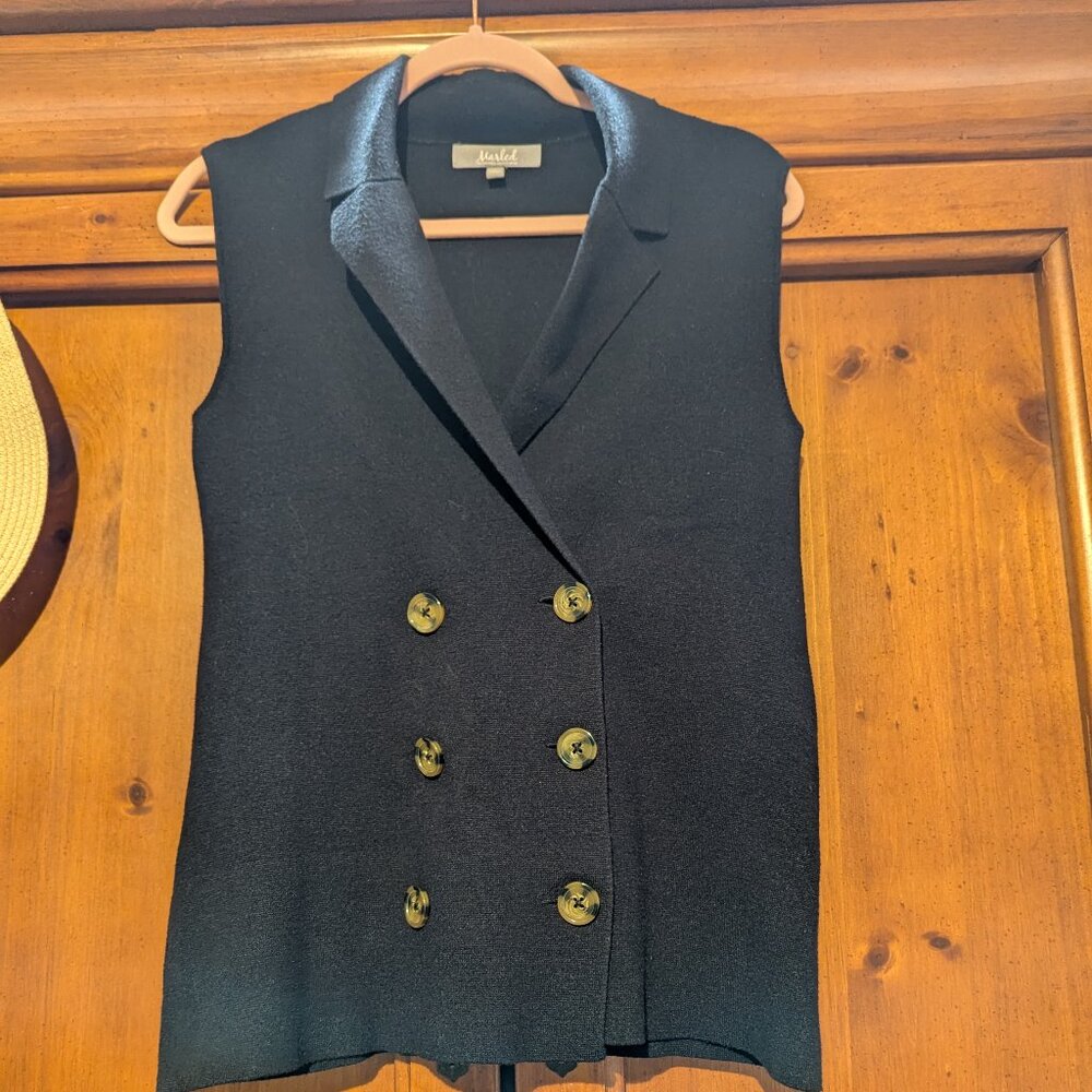 Marled Sleeveless Double-breasted Sweater Vest - Picture 2 of 9